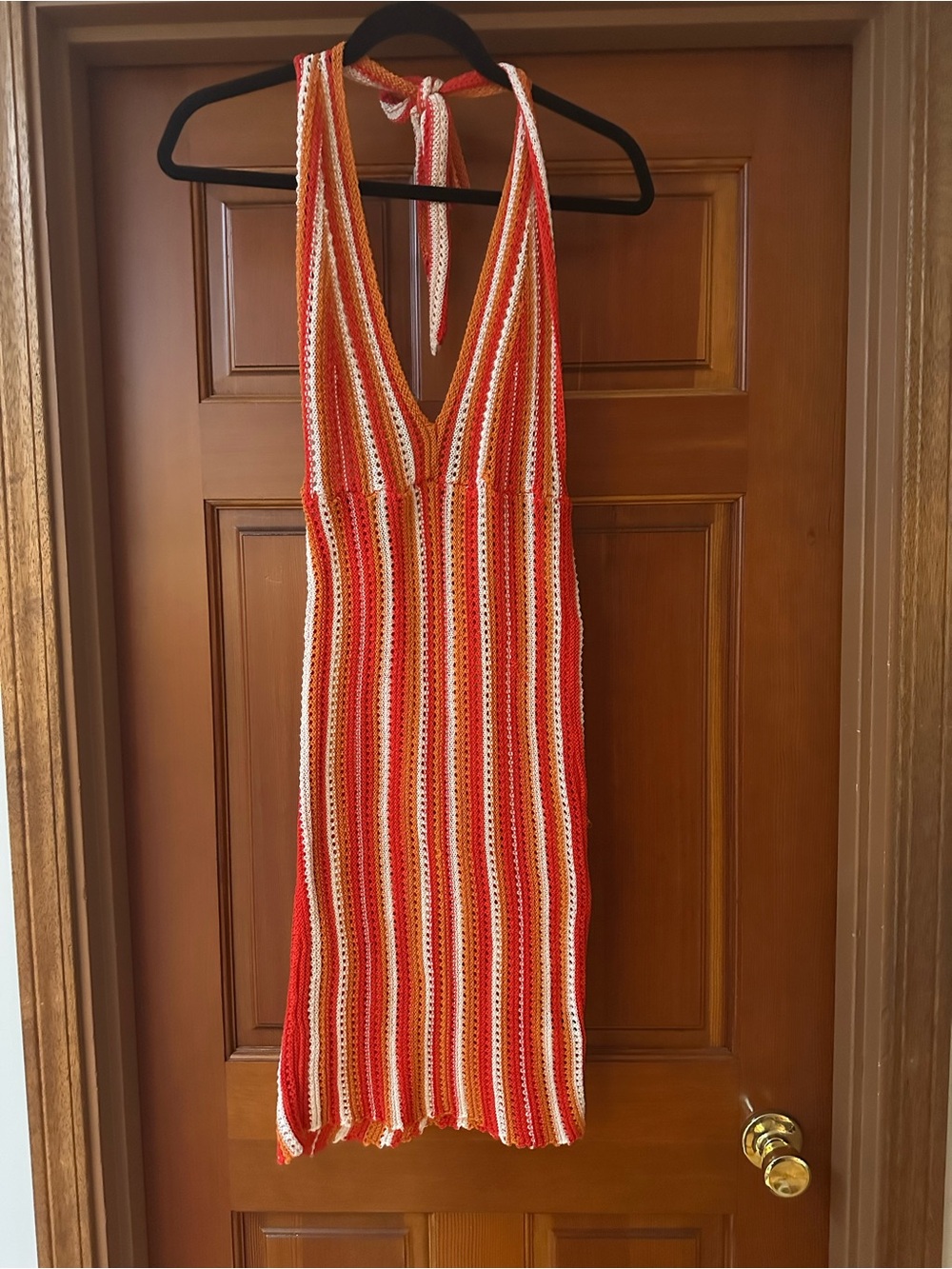 Vintage 70’s Red and Orange Stripe Halter Knit Dress
